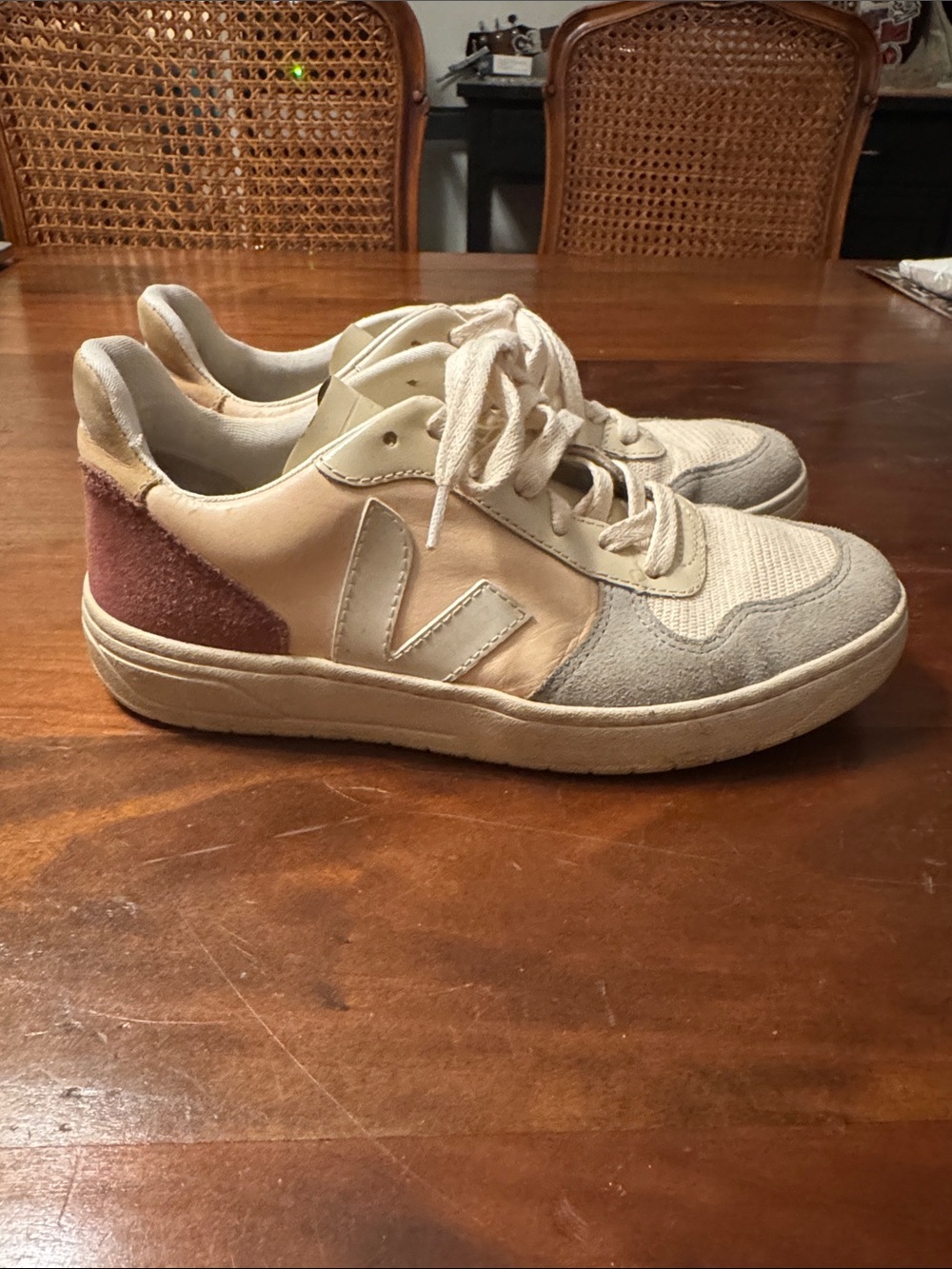 Veja Women's Cream, Gray & Burgundy Sneakers